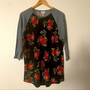 LuLaRoe (XL) 3/4 Sleeves Baseball Tee with Floral Print